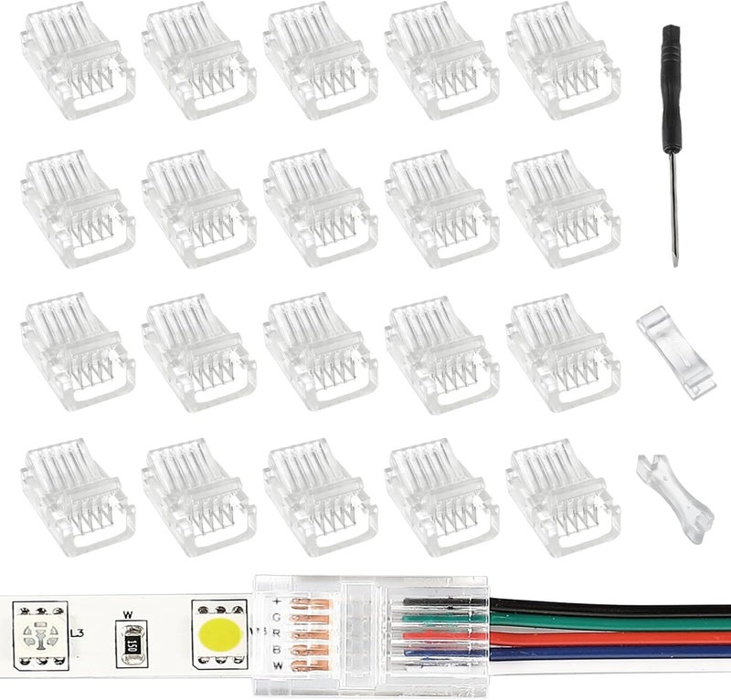 EPLZON 5 Pin 10 mm LED Strip Connector LED Light Connector Strip to Wire Quick Connector RGB Lights Adapter Clear Unwired Gapless Track Lighting Connector for 5050 LED RGB Strip Light(20pcs) - Image 1